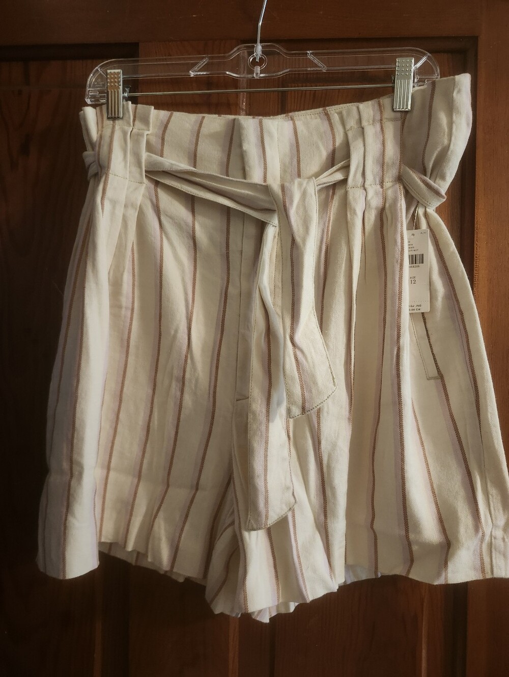 Anthropologie Paperbag Waist 100% Linen Striped Shorts